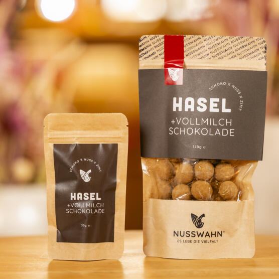 ein Produktbild von: Haselnuss mit Vollmilchschokolade, 30g, 170g