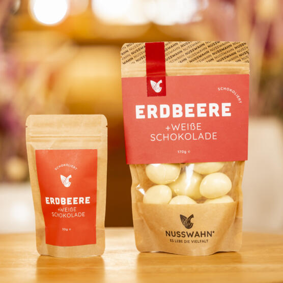 ein Produktbild von: Erbeere mit weißer Schokolade, 30g, 170g